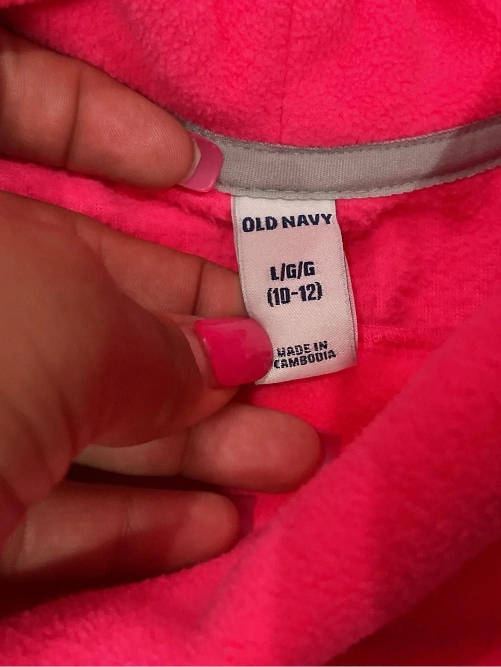 Old Navy Girls Hot Pink Funnel Neck Fleece Pullover Size L (10/12) New
